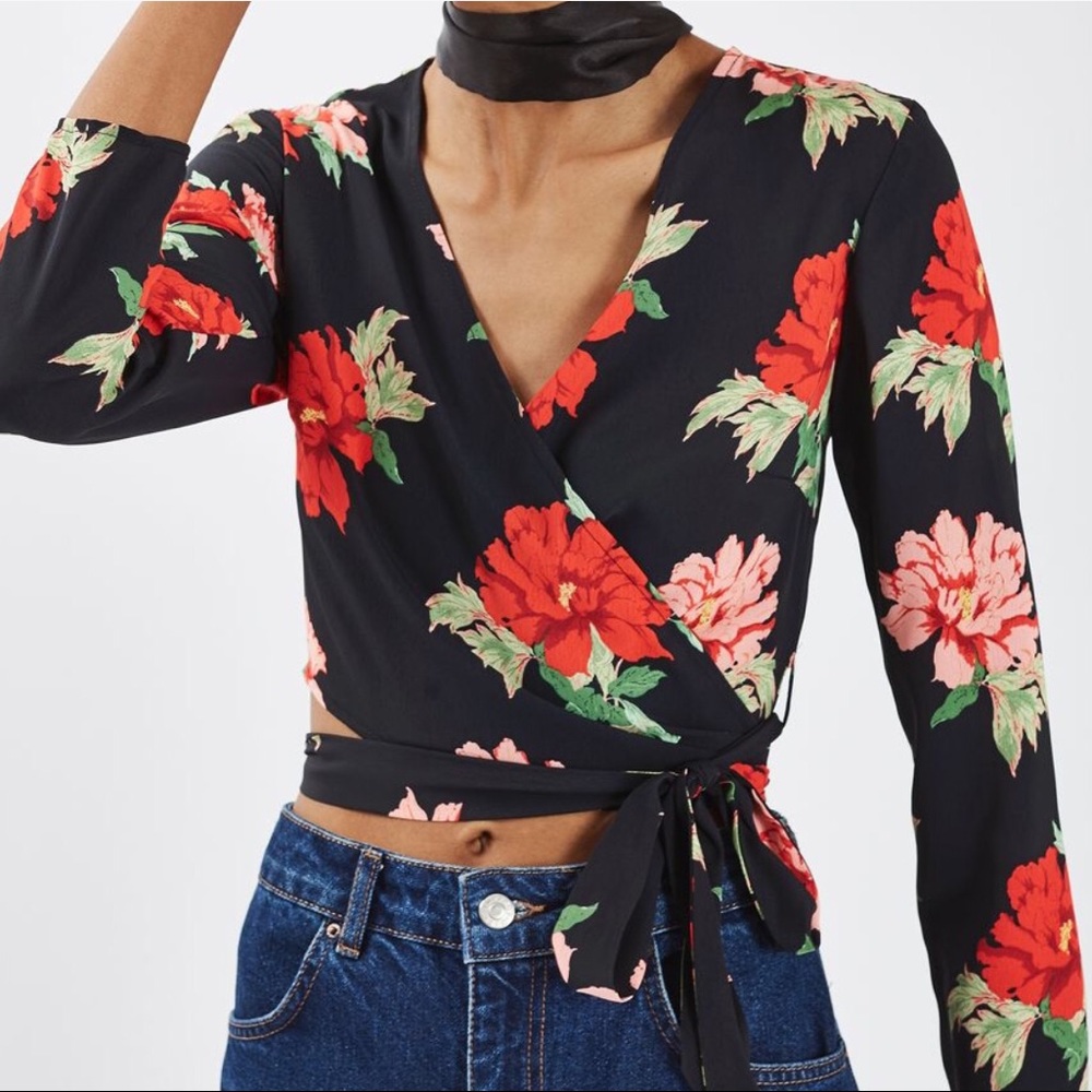 Topshop Wrap Long Sleeve Crop Top